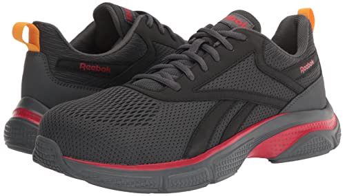 Amazon Essentials By Reebok Men's All Day Comfort Slip-Resistant Alloy-Toe Safety Athletic Work Shoe, Black/Grey/Red, 8.5 #TOP6