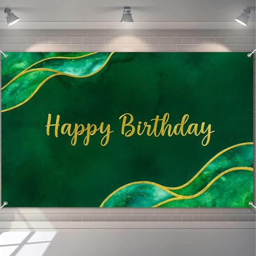 HOMETITUTE Elegant Green Happy Birthday Banner 71x43 Inch