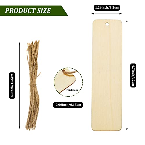 Wood Blank Bookmarks Diy Wooden Craft Bookmark Unfinished Wood Hanging Tags Rectangle Shape Blank Bookmark Ornaments With Holes And Ropes For Christmas Diy Wedding Birthday Party Decor (36) #TOP1