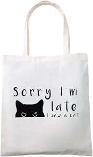 Charming Black Cat and Yellow Umbrella Tote Bag Canvas Shoulder Bag Reusable Eco Gym Sack Ideal for Yoga Office Commute T11