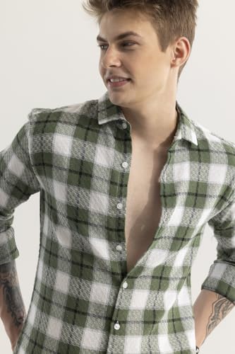 Image of SNITCH Men's Cotton Fitted Plaiderie Check Shirt