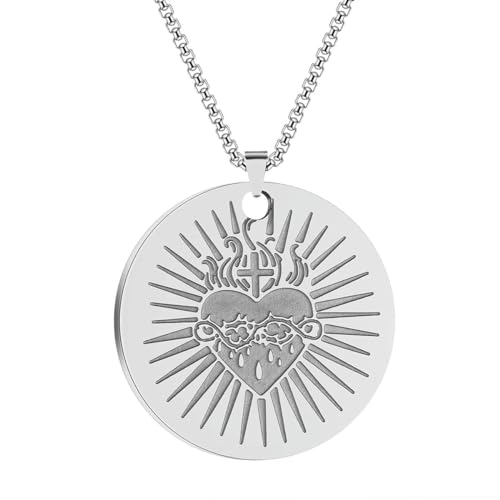 Hokech Collier Sacré-Coeur Or 14K Or Massif Sacré-Coeur Pendentif Coeur de Jésus Charme Religieux Sacré-Coeur Bijoux
