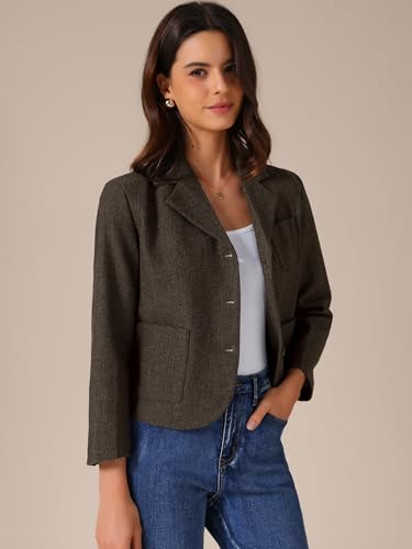 Allegra K Women's Casual Cropped Blazer Bracelet Sleeve Patch Pockets Notched Lapel Jackets2