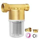 40 Micron Reusable Sediment Filter, Brass Inline Water Filter, Compatible with 1/2' NPT & 3/4' GHT, Sediment Filter for Washer, Washing Machine, Garden Hoses, High Pressure Washer, Well Water, RV