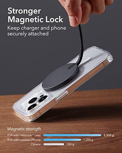 ESR HaloLock mini Wireless Charger, MagSafe-Compatible Charger Compatible with iPhone 14/14 Plus/14 Pro/14 Pro Max/13/12 Series, Strong Magnetic Lock, Reinforced Braided Nylon Cable, Black