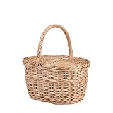 e-wicker24 Alles aus Weide kosz piknikowy z wikliny, kosz wiklinowy z pokrywką, duży kosz do przechowywania owoców i warzyw, pleciony kosz na żywność (35 x 28 wys. 20/30, naturalny)