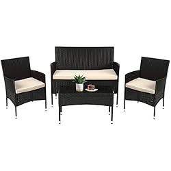 FDW Patio Furniture Set 4 Pieces Outdoor Rattan Chair Wicker Sofa Garden Conversation Bistro Sets for Yard,Pool or Backyard