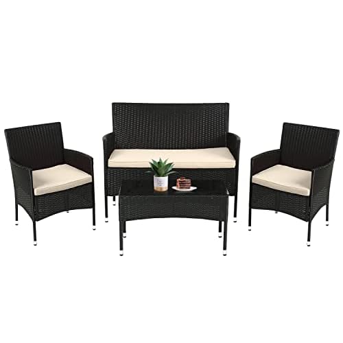 FDW Patio Furniture Set 4 Pieces Outdoor Rattan Chair Wicker Sofa Garden Conversation Bistro Sets for Yard,Pool or Backyard