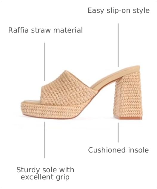 Image of Monrovia Raffia Platform Sandals for Women Slip-On Espadrille Wedges Slides, Flatform Woven Straw Summer Vacation Beach Shoes