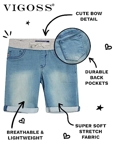 Vigoss Girls’ Shorts – Bermuda Jean Shorts For Girls – Kids Knit-Waist Pull On Stretch Denim Shorts (4-16), Size 14, Splash Away #TOP1