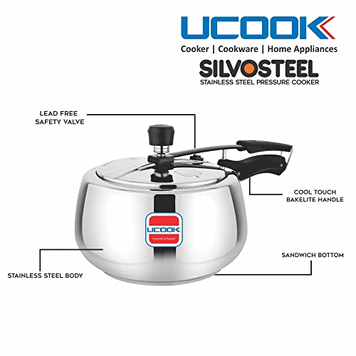 UCOOK Stainless Steel Silvo Induction Pressure Cooker, 3 Litre, Silver