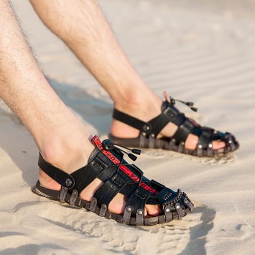 Casual Soft Sandals for Men, Handmade Closed Toe Beach Shoes, Fashion Summer Pull on Fisherman Shoes3