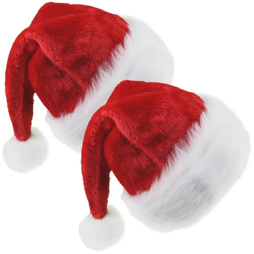 Aacehlh 2pcs Christmas Santa Hat for Kids,Red Velvet and White Plush Brim Child Xmas Hat for New Year Festive Holiday Party (Red (2pcs))