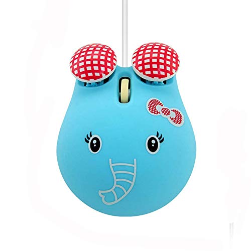CHUYI Super Cute Elephant Shape Wired Mouse Cartoon Mini Mouse Novelty Portable Computer Mouse Unique Small Desktop Mouse Laptop PC Mouse for Kids (Light Blue)