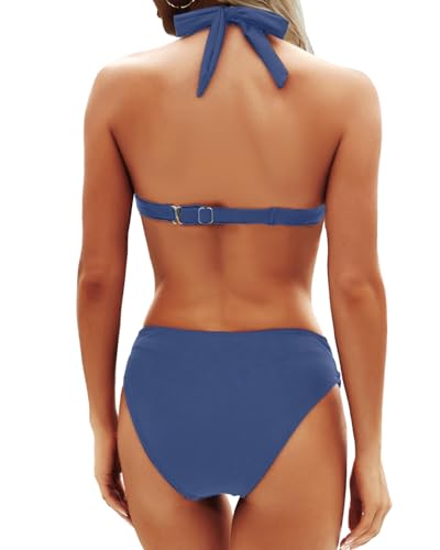 Image of Yonique Women Two Piece Bathing Suits Push Up Bikini Set Halter Swimsuit Vintage Swimwear