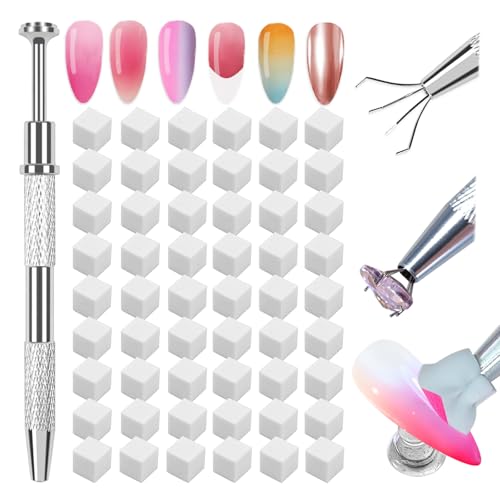 ESUOHYM 200 PCS Nail Sponges for Ombre with Grabbing Pen Mini Aura blending Sponges for Nail Art Nail Ombre Brush for Pat Gel & Pigment Powder Nail Art Tools Accessories Supplies for Home Salon