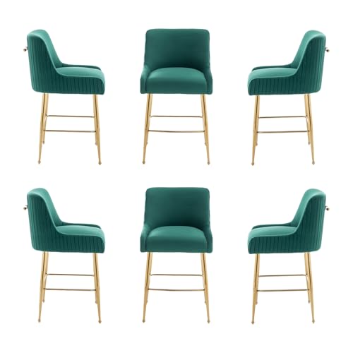 26” Velvet Counter Height Bar Stools Set of 2,Upholstered bar Chair Gold Bar Stools with Back, Beige Island Chairs with Gold Chrome Plated Metal Leg,Barstools for Kitchen Counter Beige Set O