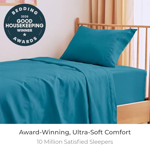 Image of Mellanni Twin Sheets Set - 3 PC Iconic Collection Bedding | Hotel Luxury, Extra Soft, Cooling Bed Sheets - Wrinkle, Fade, Stain Resistant (Twin, Teal)