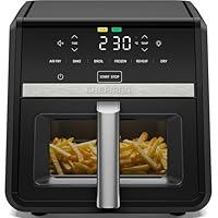 Chefman Heißluftfritteuse TurboFry, 8,5 l, 6-in-1-Hochleistungsgerät, 230 °C, XL-Korb mit Sichtfenster, Heißluftfrittieren, Backen, Grillen, Aufwärmen, Hydrieren, Auftauen, Schwarz