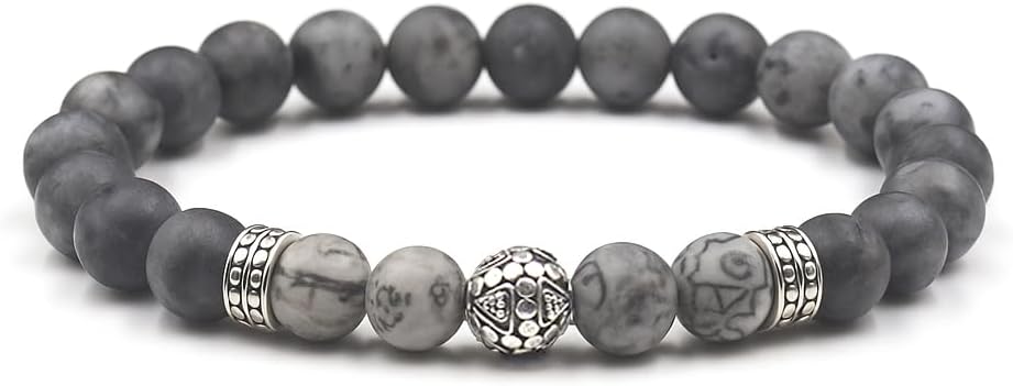 Kartini Studio Matte Labradorite and Grey Jasper Bracelet, Men's Bracelet, Bead Bracelet Man, Sterling Silver Beads Bracelet - Image 6