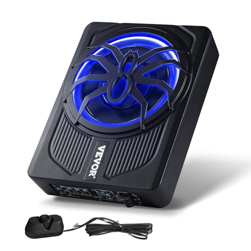 VEVOR Caisson de basses sous le siège de voiture, 440 W, haut-parleur de boîtier de basses de voiture mince, 254 mm, amplificateur intégré, entrée de...