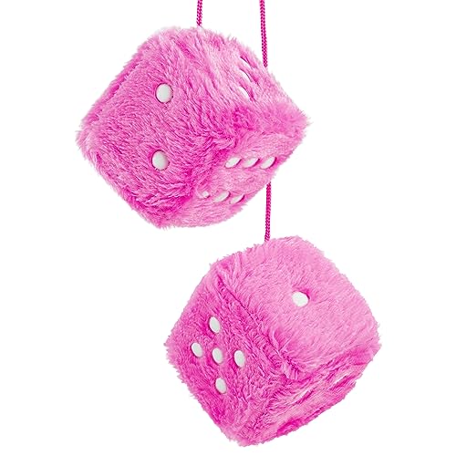 Lot De 2 Dés Duveteux pour Voiture 2.75 Pouces Cubes Voiture Style Rétro Carrés à Suspendre pour Décoration Intérieure De Voiture Rosa