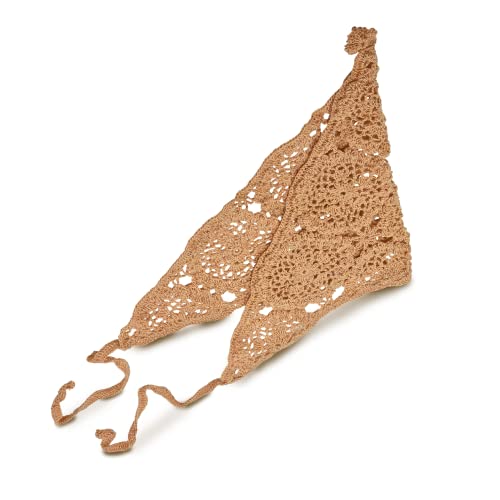 AeraVida Vintage Floral Crochet Cotton Hair Scarf Kerchief Bandana in Brown Black and White | Hair Bandanas for Women3