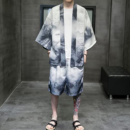 HZCX FASHION Mens Kimono Suit Cover Up Shorts Swimsuits Hanfu Haori Samurai Sets4