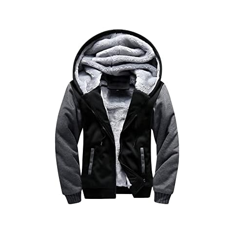 Yoisdtxc Men's Winter Hoodie Zipper Thermal Coat Thick Fleece Lined Fleece Jacket Sweatshirt Casualwear (A-Black Grey , XXXXL ) Cover