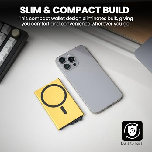 Image of CODE 118 Wallet for Men - Slim Minimalist Aluminum Magnetic Card Holder - RFID Blocking Front Pocket Mag Safe Wallet with Strong Magnet Attachment (Mag Safe, 24K Gold)