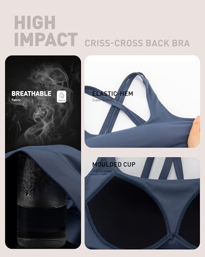 Image of RUNNING GIRL High Impact Sports Bras for Women - Scoop Neck Strappy Sports Bra High Support Moulded Cup Workout Bra