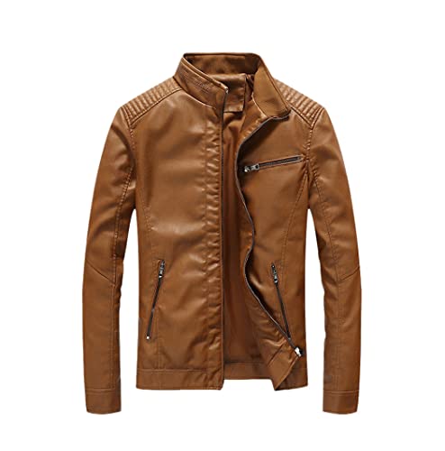 Veste ajustée en cuir synthétique kaki foncé unie et élégante pour homme M