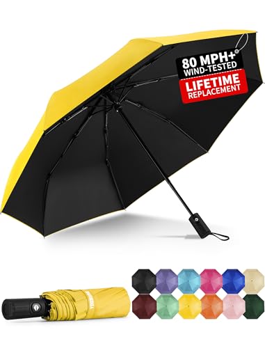 Yoobure Windproof Travel Umbrella - Automatic Umbrellas for Rain Compact Folding Umbrella with UV Protection Lightweight Portable Design for Backpack/Walking/Car Sun & Storm Ready