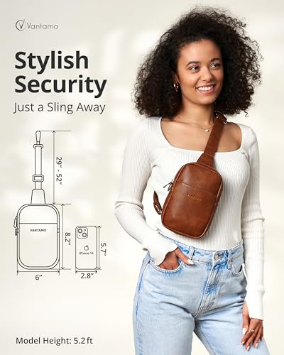 Vantamo Sling Bag for Women Adjustable Strap, RFID & Anti-Pickpocket Clip Cross Body Bags for Women, PU Leather Pack3