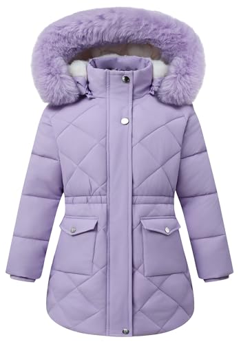 AUBZOZO Girls Winter Waterproof Coats Hooded Kids Fleece-Lined Snow Parka Insulated Quilted Puffer Jacket