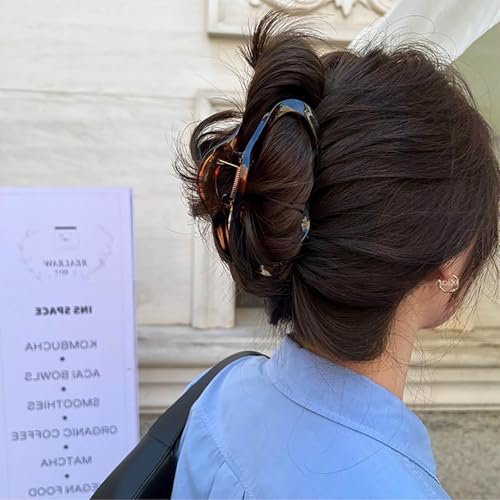 Pinza grande de garra para cabello en acrílico marrón miniatura 2