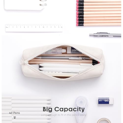 Image of Pencil Case, Simple Pencil Pouch Pure Color Pen Storage Box Office Stationary Storage Bag Pen Pouch Holder with Zipper - Creamy White