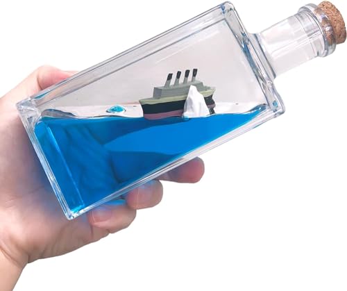 EMAXMUT Unsinkable Titanic Cruise Simulator, Wavey Boat in a Box Liquid Wave Cruise Fluid Ship Decoration, Titanic Drifting Bottle，Ornament for Car, Desk, and Gifts (Titanic Cruise)