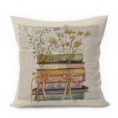 ETVISO Vintage Classroom Book Reading Pillow Cover 18x18, Reading Corner Decor for Classroom, Retro...