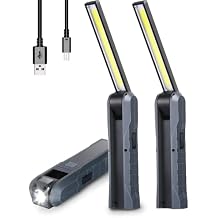Durapower Rechargeable LED Work Light Automotive Foldable USB Portable Flashlight Work Light with Magnetic Base, Hook, 270o Rotate, Power Indicator for Mechanic, Repair, Camping, Emergency BBQ - 2pack