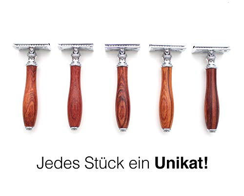 Heldenheim® H1 Rasierhobel Herren aus Holz mit 5 Wechselklingen, geschlossener Kamm | Nassrasierer Herren mit Klingen | Rasierhobel Set - Image 6