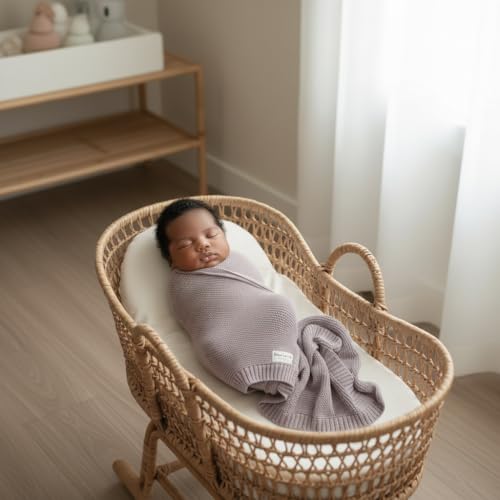 Organic Swaddle Blanket for Girls - 100% Soft Luxury Cotton Knit Receving Swaddler Blanket - Warm Cozy Crib Swaddling Blanket for Newborns Infants & Toddler (0-2Yrs - Lilac)
