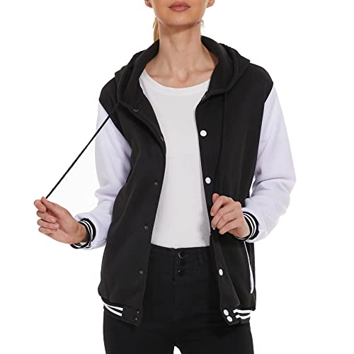 Image of Womens Baseball Jacket Varsity Uniform Casual Loose Cardigan Coat Unisex Adult Long Sleeve Warm Sports Jacket
