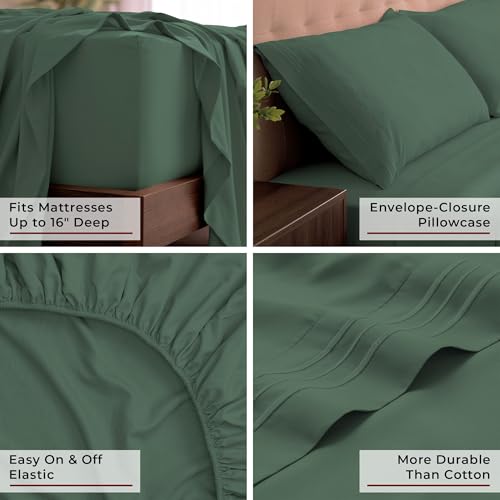 Image of Mellanni King Sheets Set - 4 PC Iconic Collection Bedding | Hotel Luxury, Extra Soft, Cooling Bed Sheets - Wrinkle, Fade, Stain Resistant (King, Emerald Green)