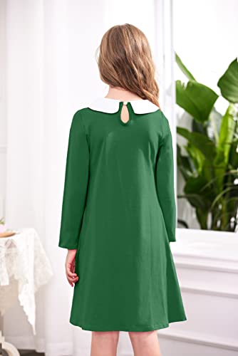 Image of Arshiner Girls Long Sleeve Vintage Peter Pan Collar T-Shirt Dress Age 4-13 Years