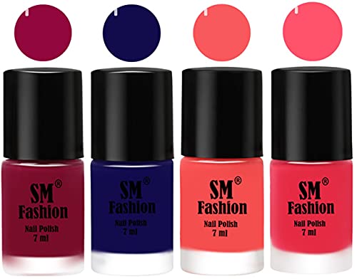 Image of Nail Polish Combo Set (Pack of 4) Quick Dry Gel Finish Nail Paint | Cherry Blossom,Dark Blue,Light Pink,Dark Pink | 7 ml Each