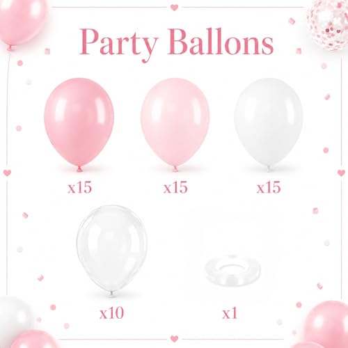 Image of HILAVO Dusty Pink Balloons 12 Inch Blush Pastel Light Baby Pink and White Latex Party Balloon with Clear Balloons for Women Girls Boho Birthday Wedding Baby Bridal Shower Anniversary Party Decoration