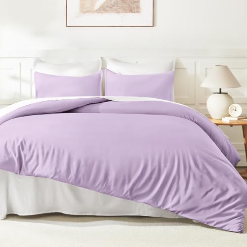 Image of Litanika Lavender Purple Comforter Full Size, 3 Pieces Lightweight Solid Bedding Comforter Set, All Season Fluffy Bed Set (79x90In Comforter & 2 Pillowcases)