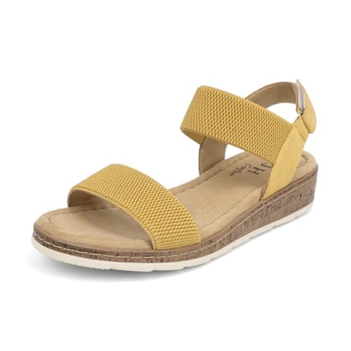 Image of VJH confort Women's Flat Sandals Open Toe Elastic Ankle Strap Slip on Comfy Low Wedge Sandals