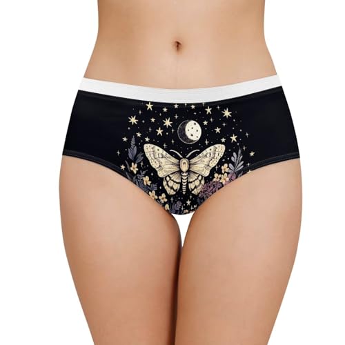 Coloranimal Women'S Gothic Starry Night Moon Butterfly Underwear Cottagecore Boho Hippy Flower Mid-Rise Stretch Hipster Panties For Women Breathable Underpants Soft Bikini Briefs M cover